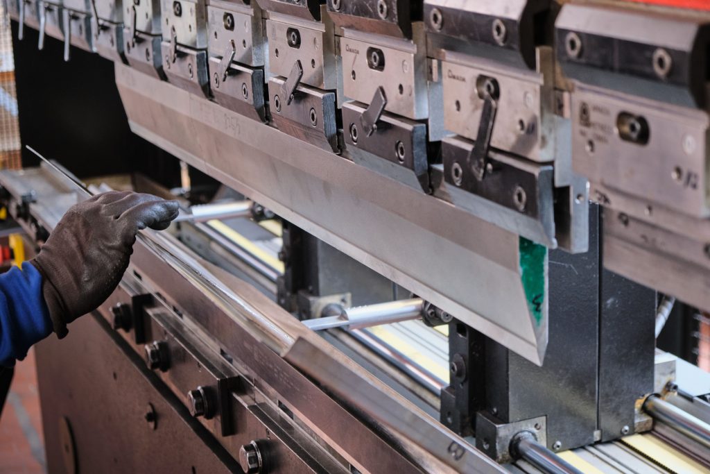 A closeup shot of the hydraulic press brake
